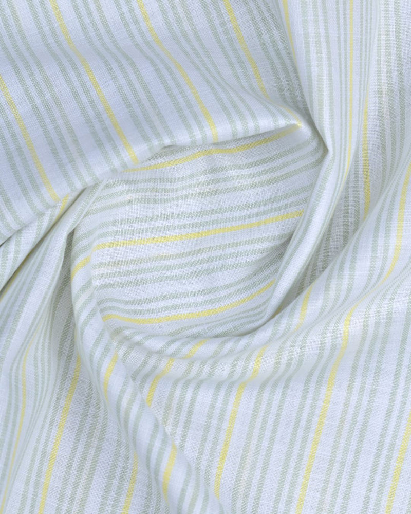 Green and Yellow double colour Stripes -Full-Bamboo Linen