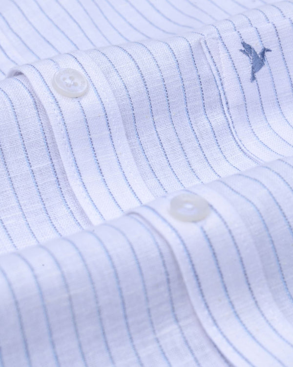 White Midnight Stripes -Full-Bamboo Linen
