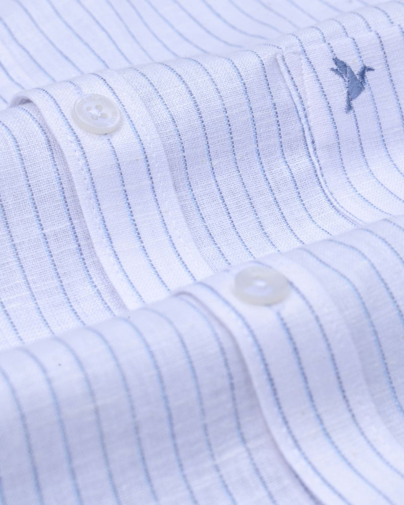 White Midnight Stripes -Full-Bamboo Linen
