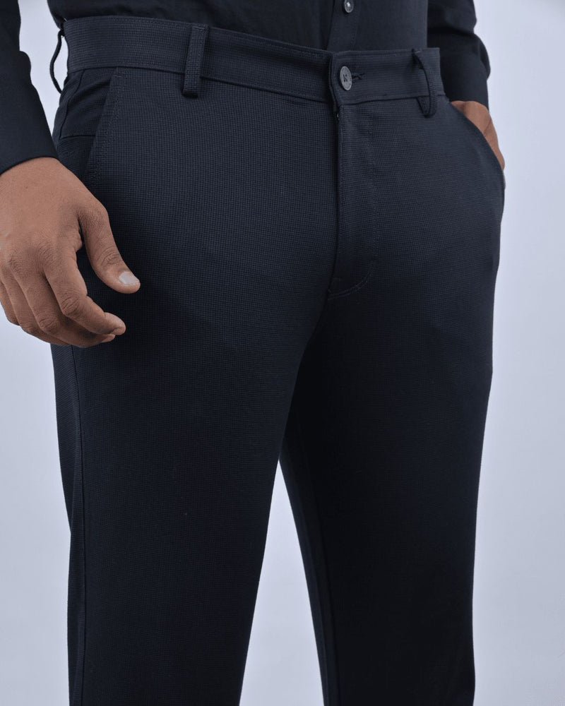Navy Square Checked - 2 way stretch - COTTON PANT