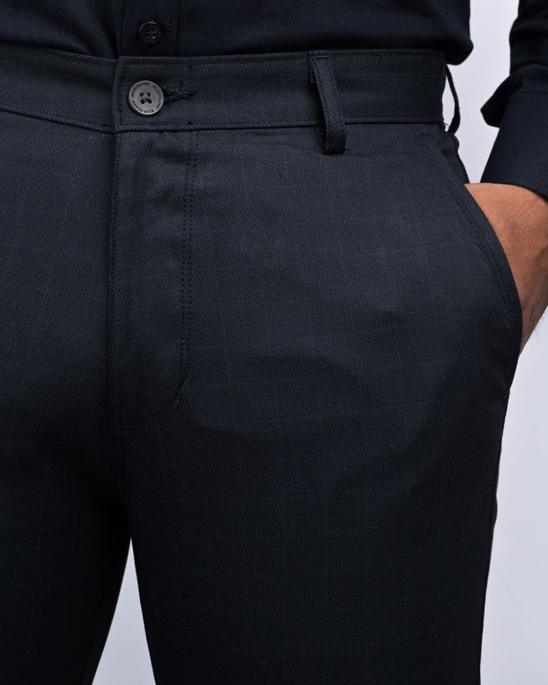 Black Wavy Checked - 2 way stretch - COTTON PANT