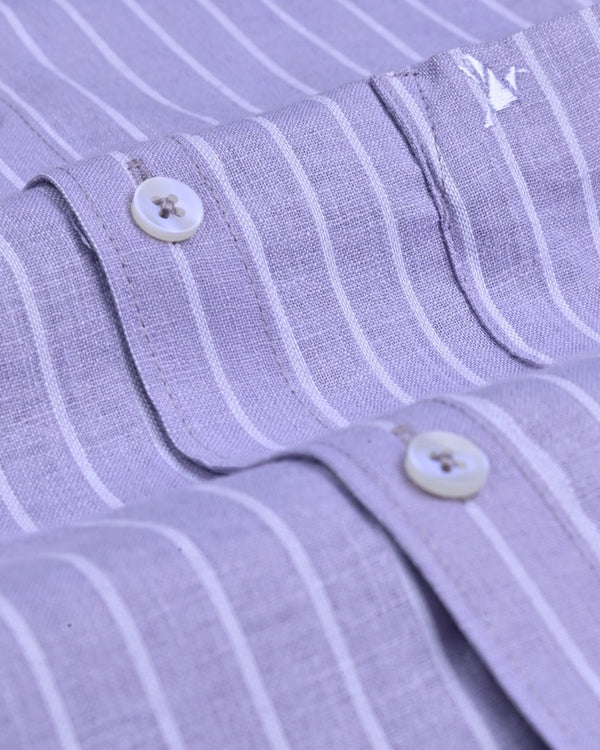 Violet and white Stripes -Full-Bamboo Linen