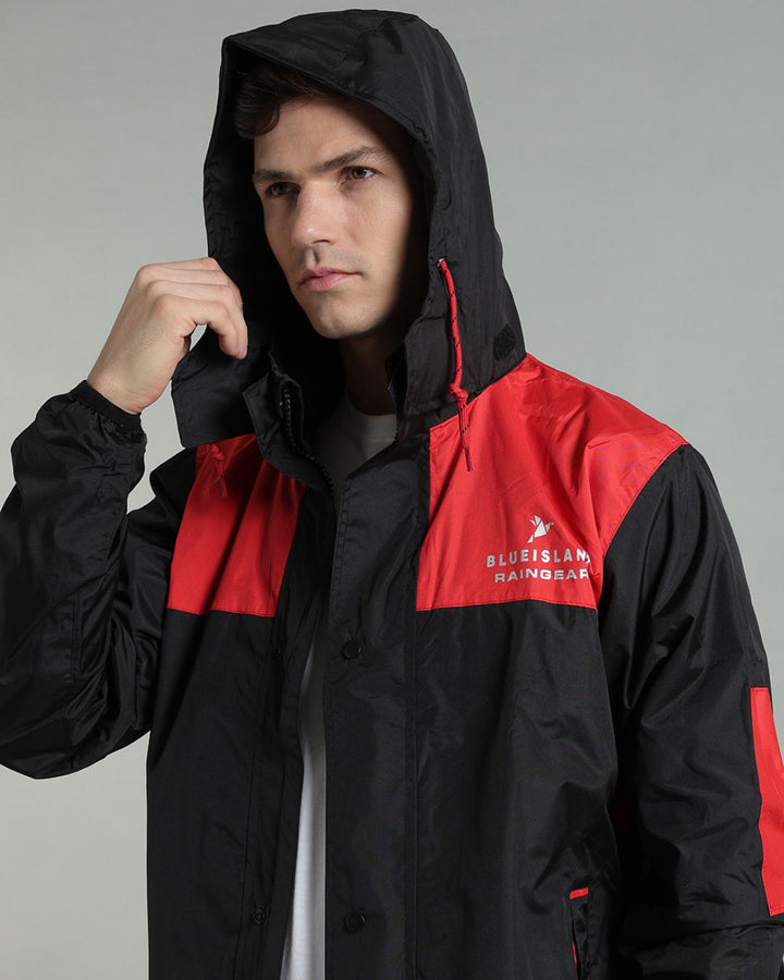 Black with Red Shoulder Panel - Rain Jacket with Pant