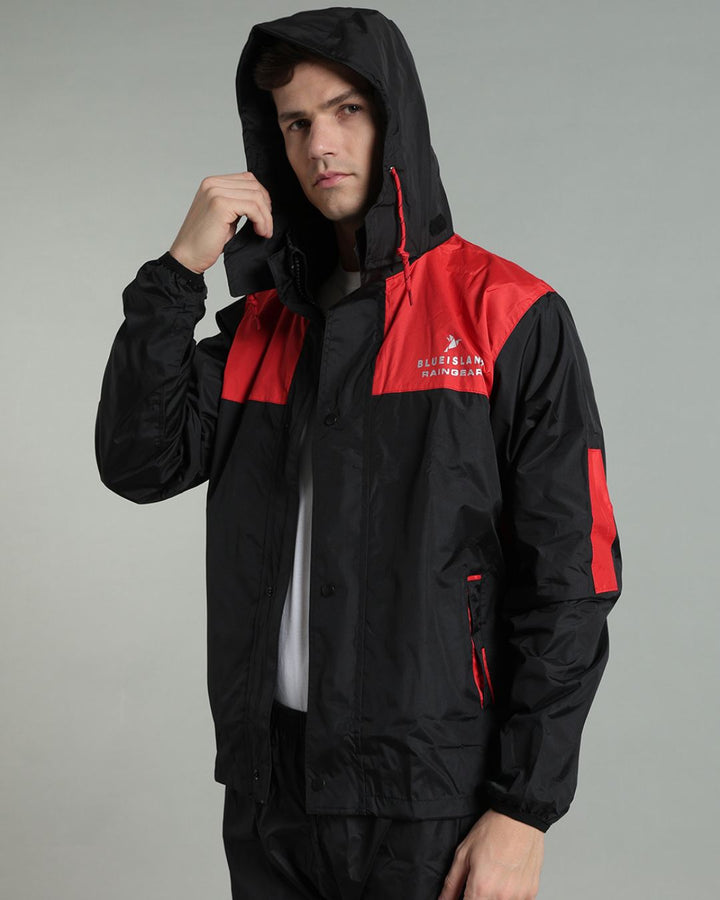 Black with Red Shoulder Panel - Rain Jacket with Pant