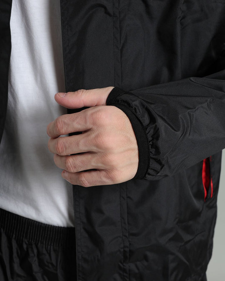 Black with Red Shoulder Panel - Rain Jacket with Pant