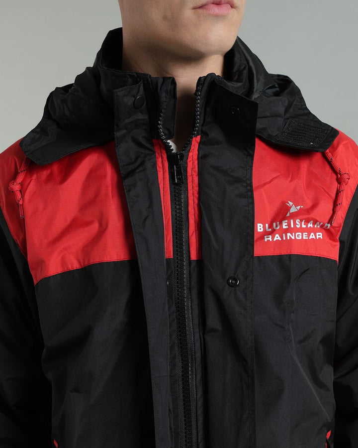 Black with Red Shoulder Panel - Rain Jacket with Pant