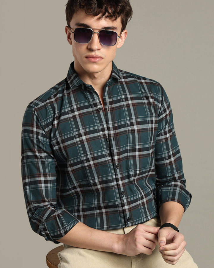 Teal Green & Brown Checks -Full-Stain Proof