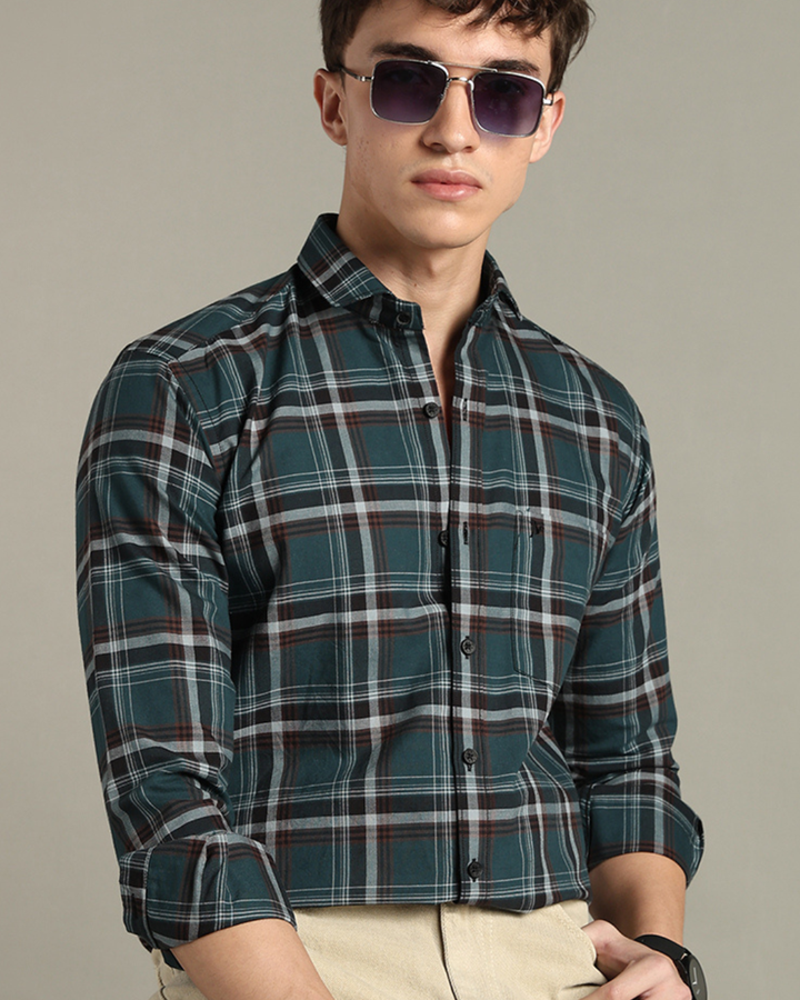 Teal Green & Brown Checks -Full-Stain Proof