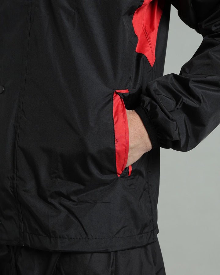 Black with Red Shoulder Panel - Rain Jacket with Pant