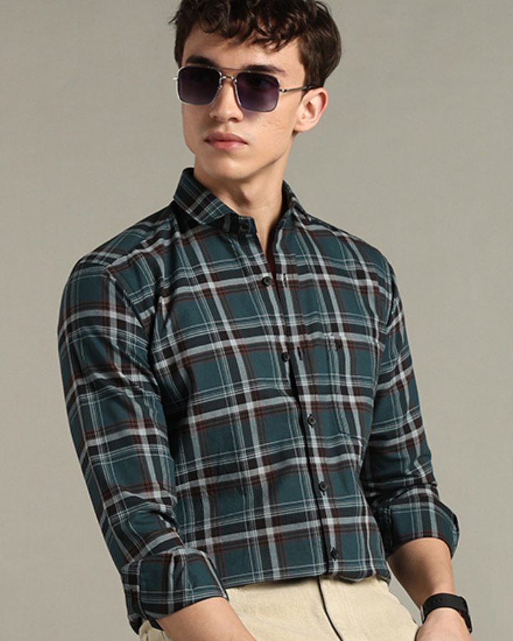 Teal Green & Brown Checks -Full-Stain Proof