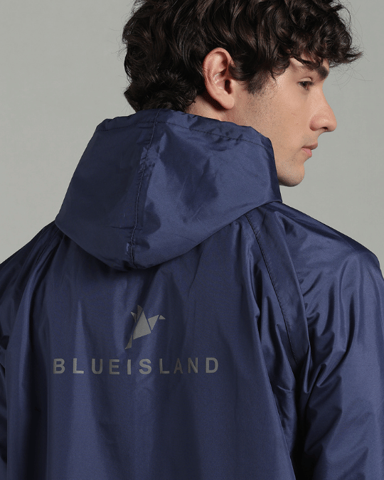 Matte Navy with Red Border - Rain Jacket with Pant & Mobile Pouch
