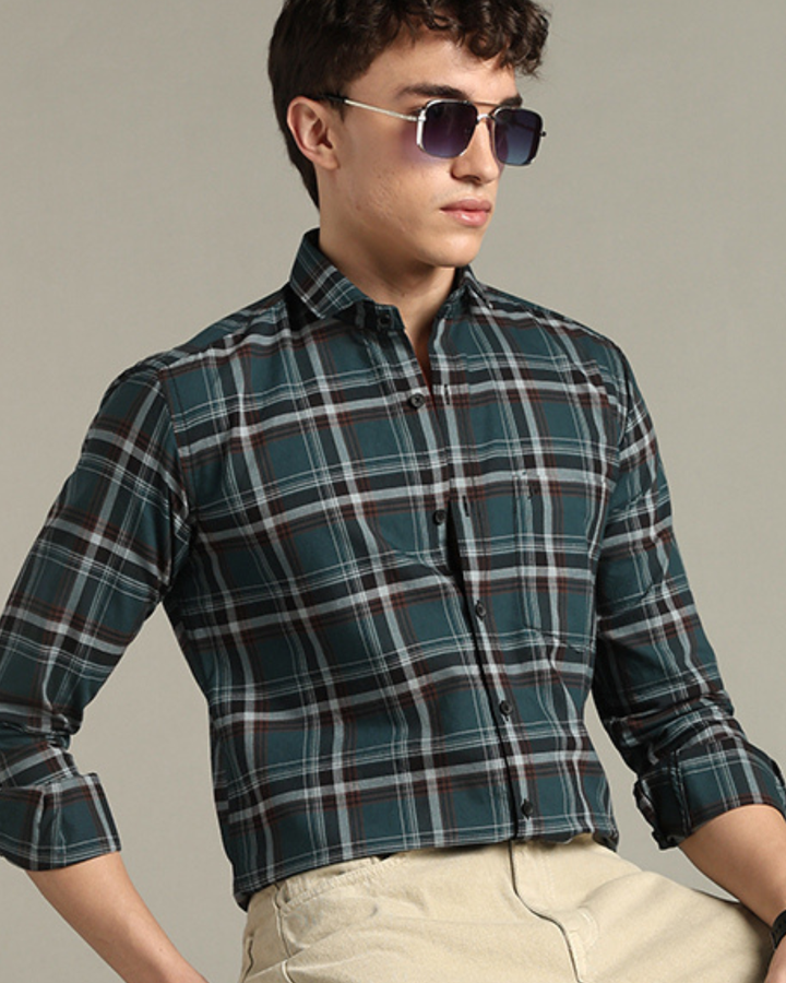 Teal Green & Brown Checks -Full-Stain Proof