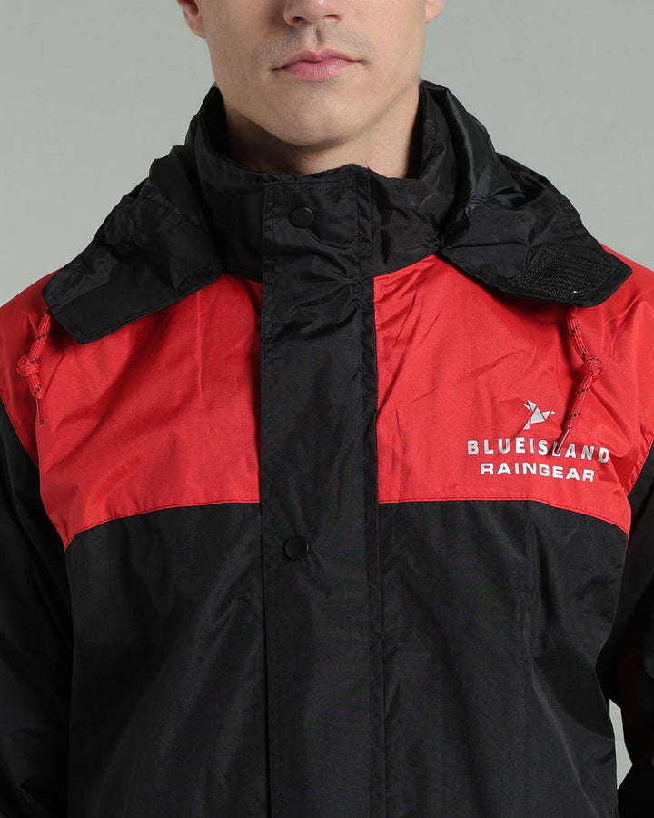 Black with Red Shoulder Panel - Rain Jacket with Pant