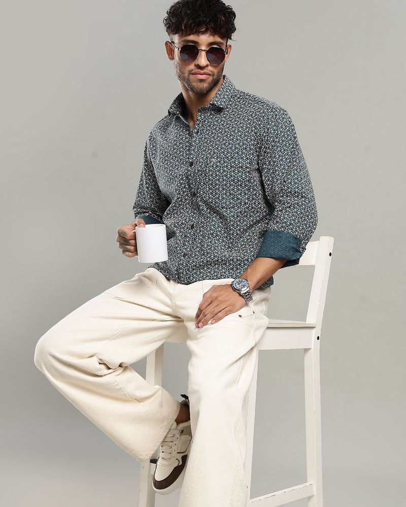 Green Multi Hex Print -Full-Stain Proof