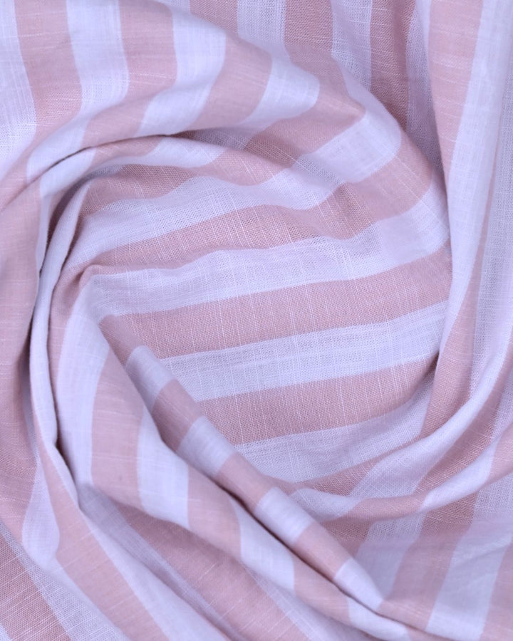 White & Pink Bold Stripes -Full-Cotton Linen Shirt