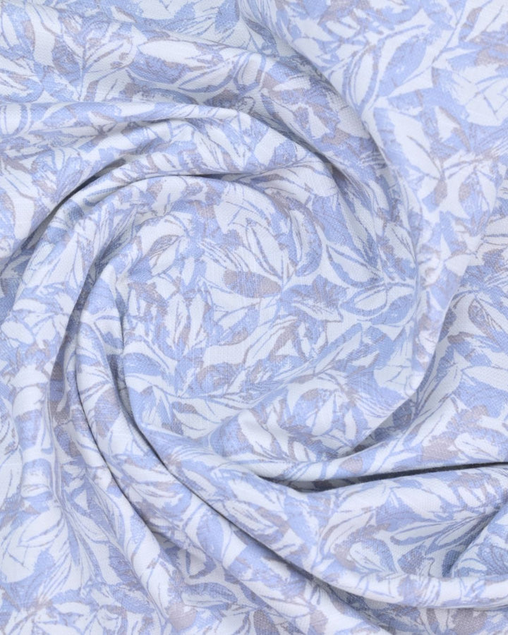 Cream Leafy Print-Full-Cotton Linen Shirt
