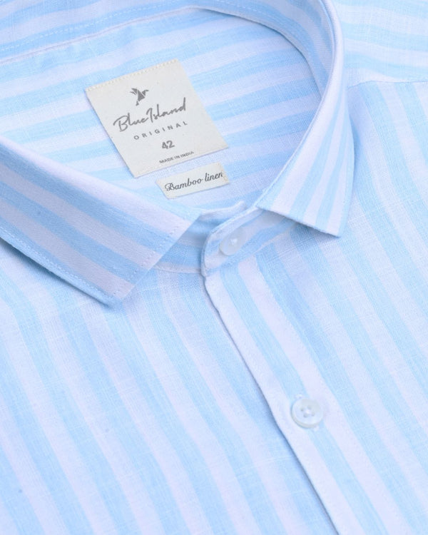 Blue & White Large Stripes -Full-Bamboo Linen