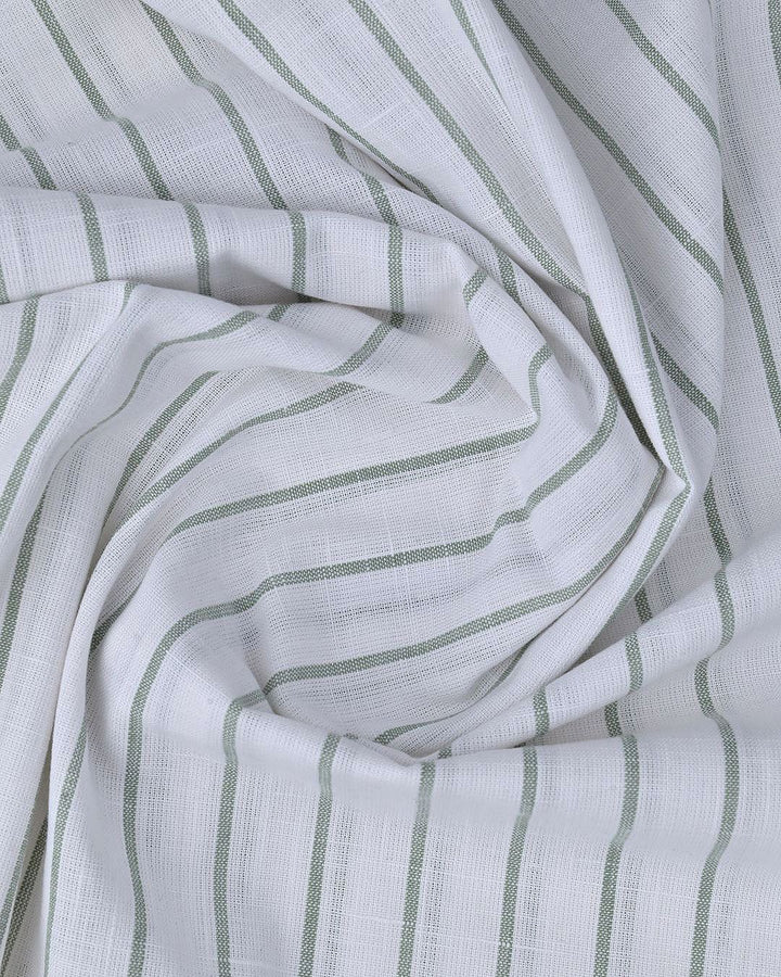 White & Green Line Stripes-Full-Cotton Linen Shirt