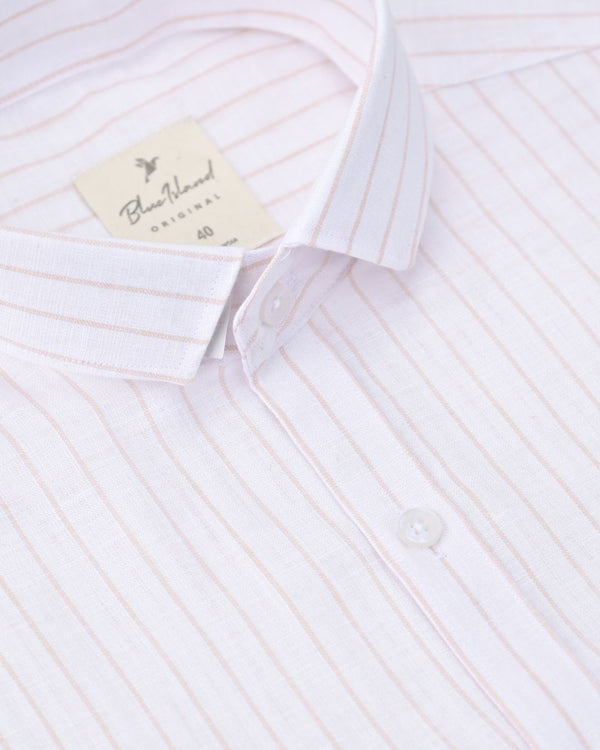 White & Orange Line Stripes -Full-Bamboo Linen