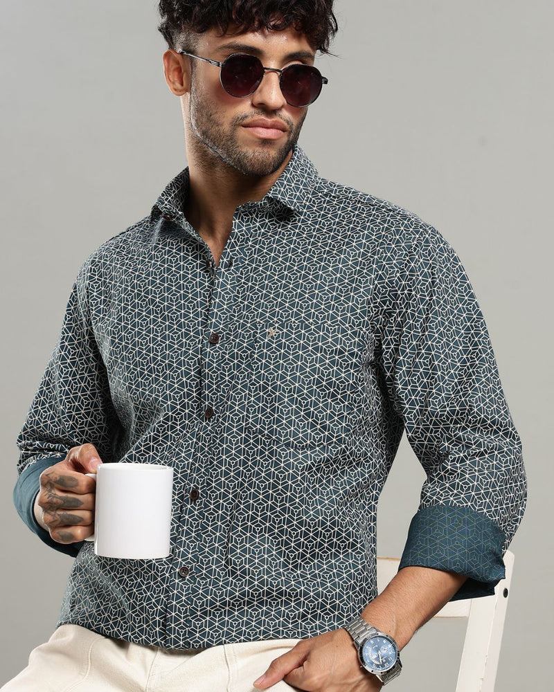 Green Multi Hex Print -Full-Stain Proof