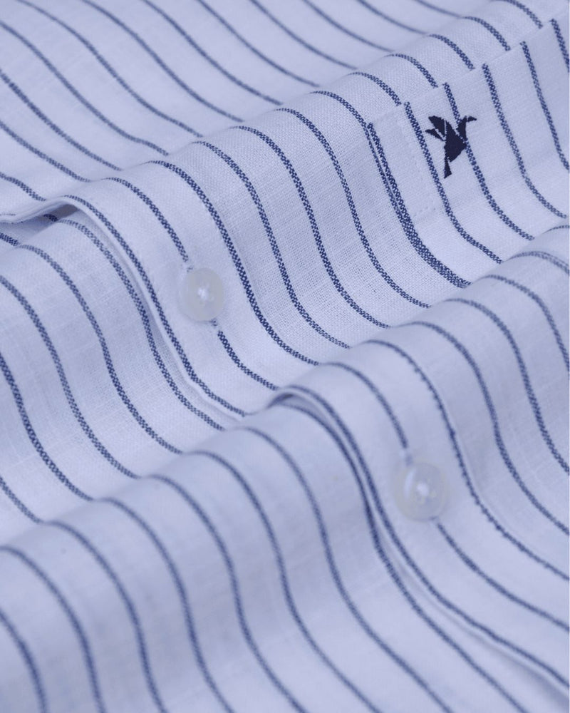 White Mini Stripes -Full-Bamboo Linen