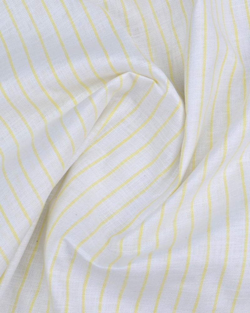 White & Yellow Line Stripes -Full-Bamboo Linen