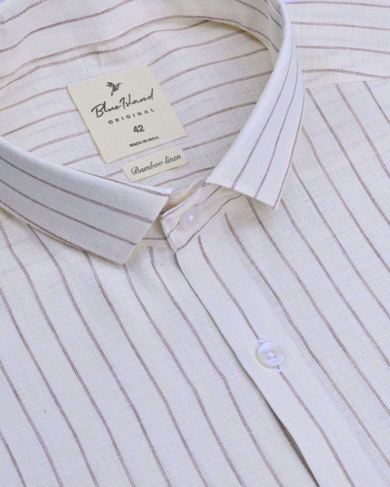 Cream & Brown Stripes -Full-Bamboo Linen