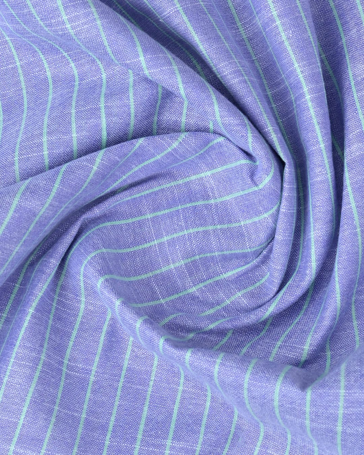 Denim & Green Line Stripes -Full-Bamboo Linen