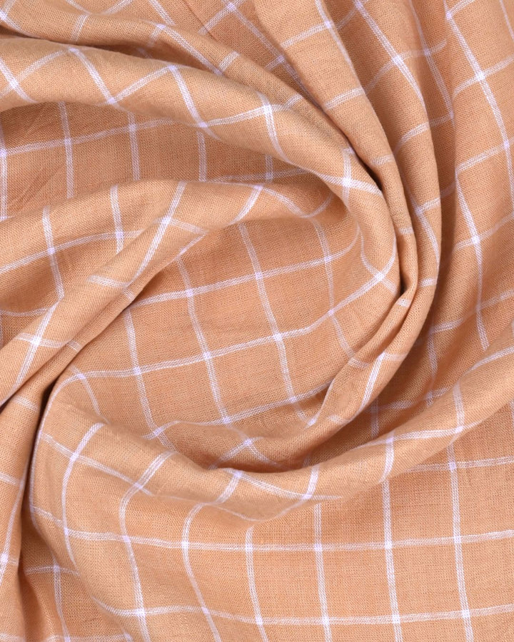 Mild Orange & White Checks -Full-Cotton Linen Shirt
