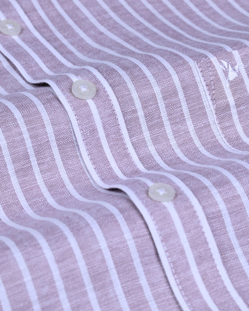 Mild Maroon & White Stripes -Full-Bamboo Linen