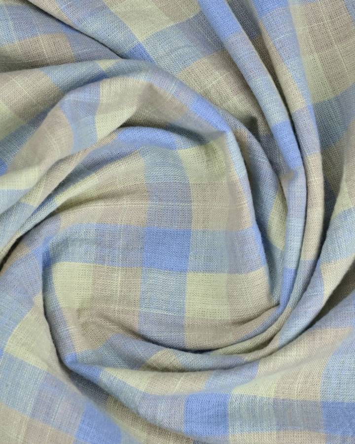 Blue & Beige Box Checks -Full-Cotton Linen Shirt
