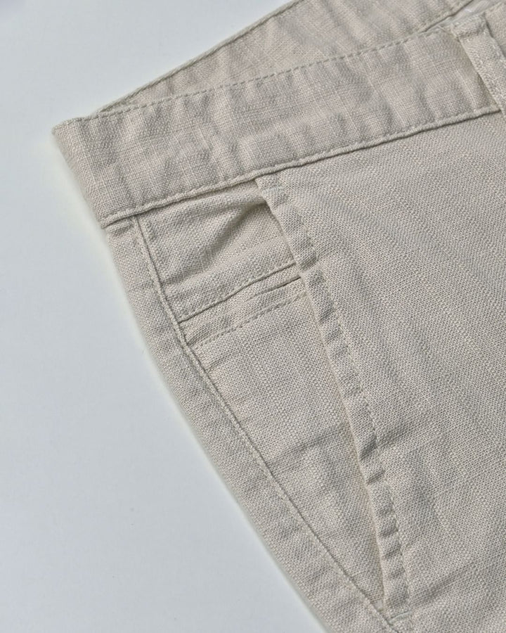 Beige Grain Printed - 2 way stretch - COTTON LINEN PANT