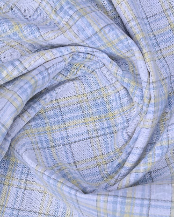 Yellow & Blue Multi Line Checks -Full-Cotton Linen Shirt