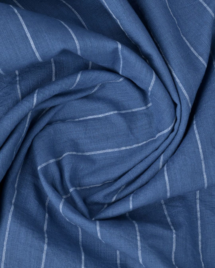 Metal Blue Broad Stripes-Full-Cotton Linen Shirt