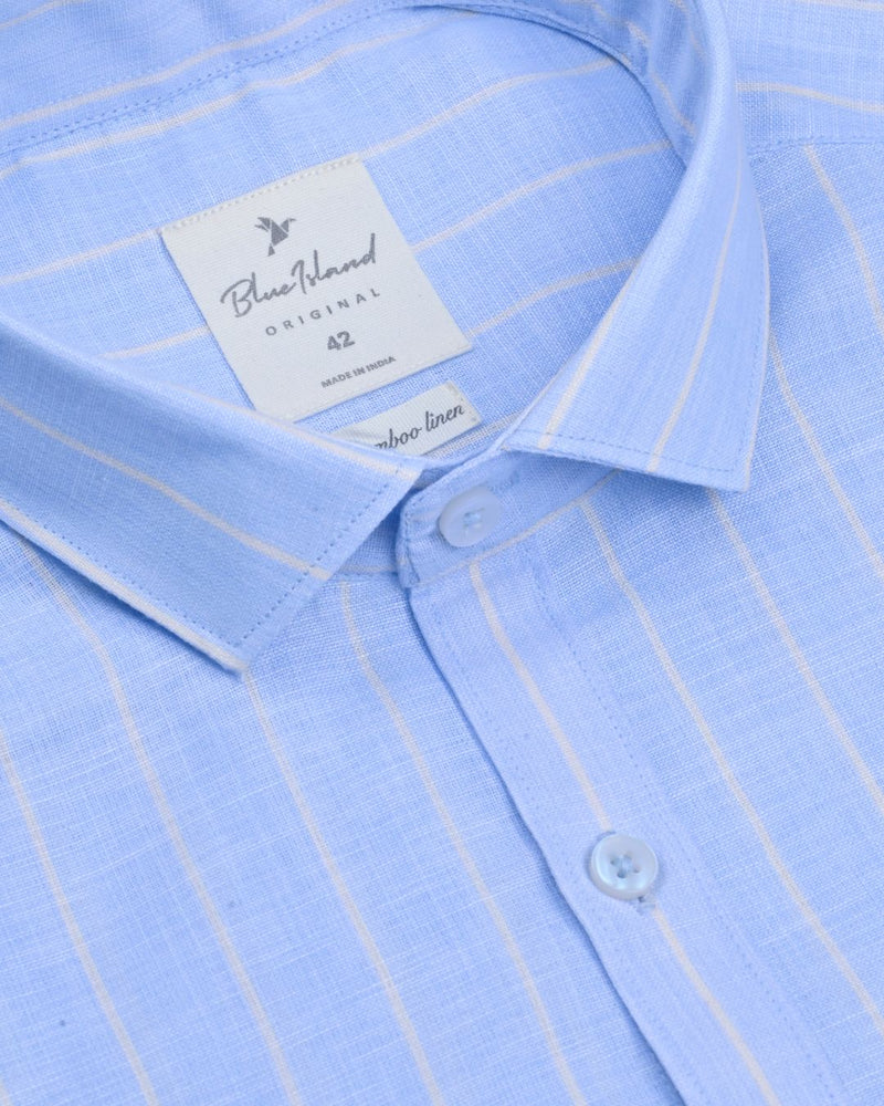 Deep Blue Large Stripes -Full-Bamboo Linen