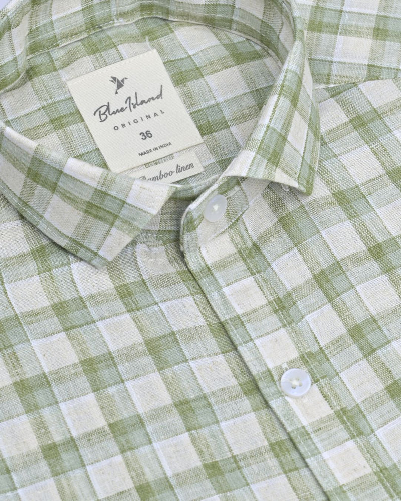 Green Double Line Checks -Full-Bamboo Linen