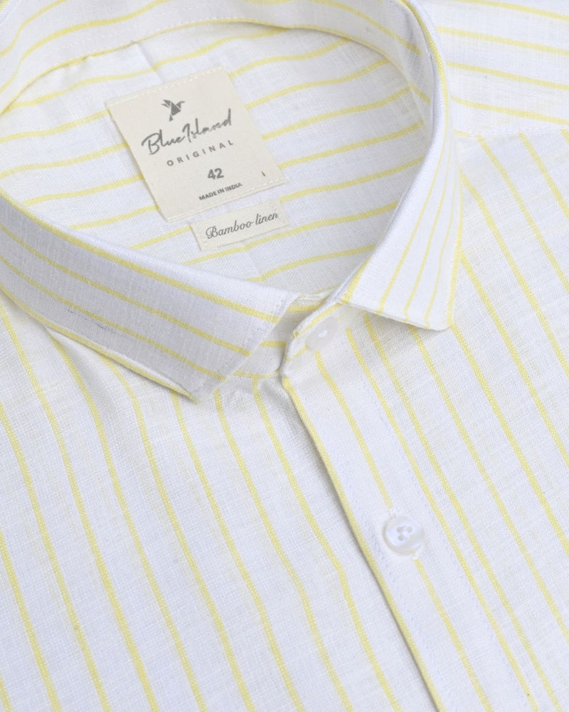 White & Yellow Line Stripes -Full-Bamboo Linen