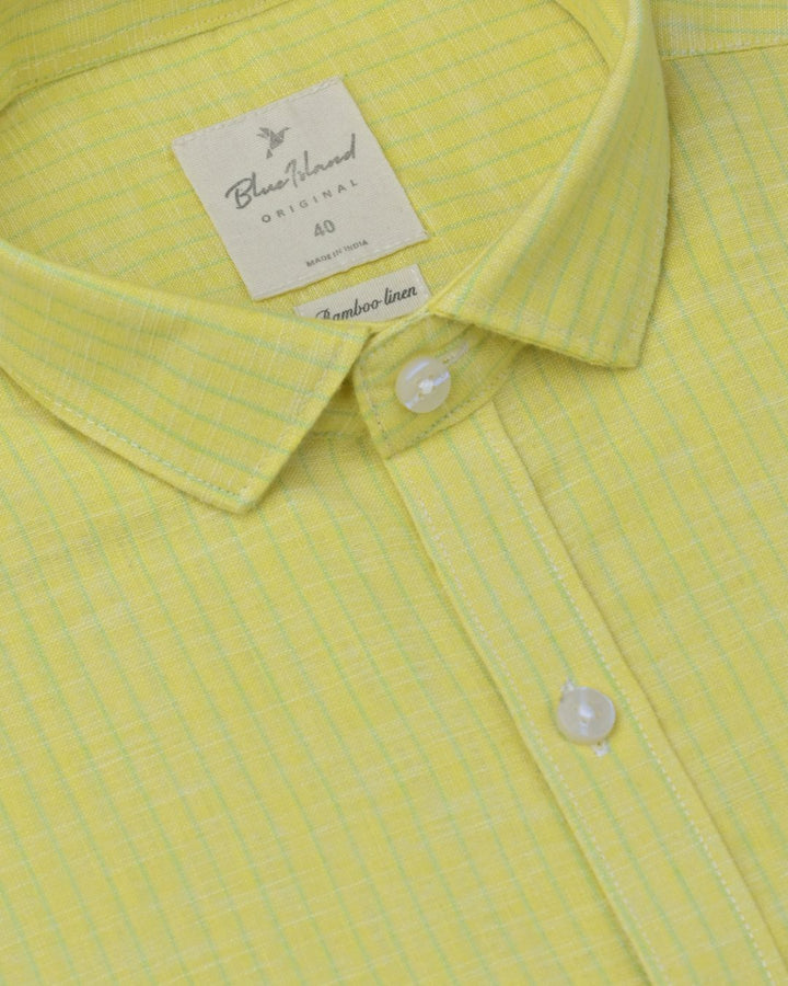 Bright Yellow & Green Mini Stripes -Full-Bamboo Linen