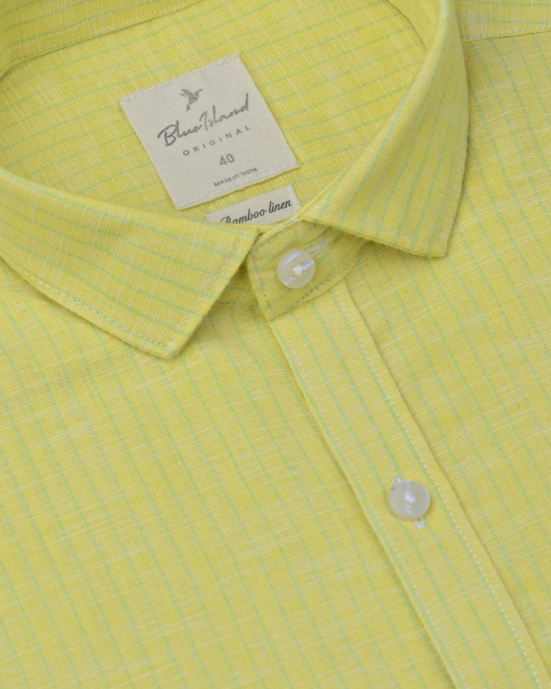 Bright Yellow & Green Mini Stripes -Full-Bamboo Linen