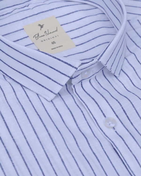 White Mini Stripes -Full-Bamboo Linen