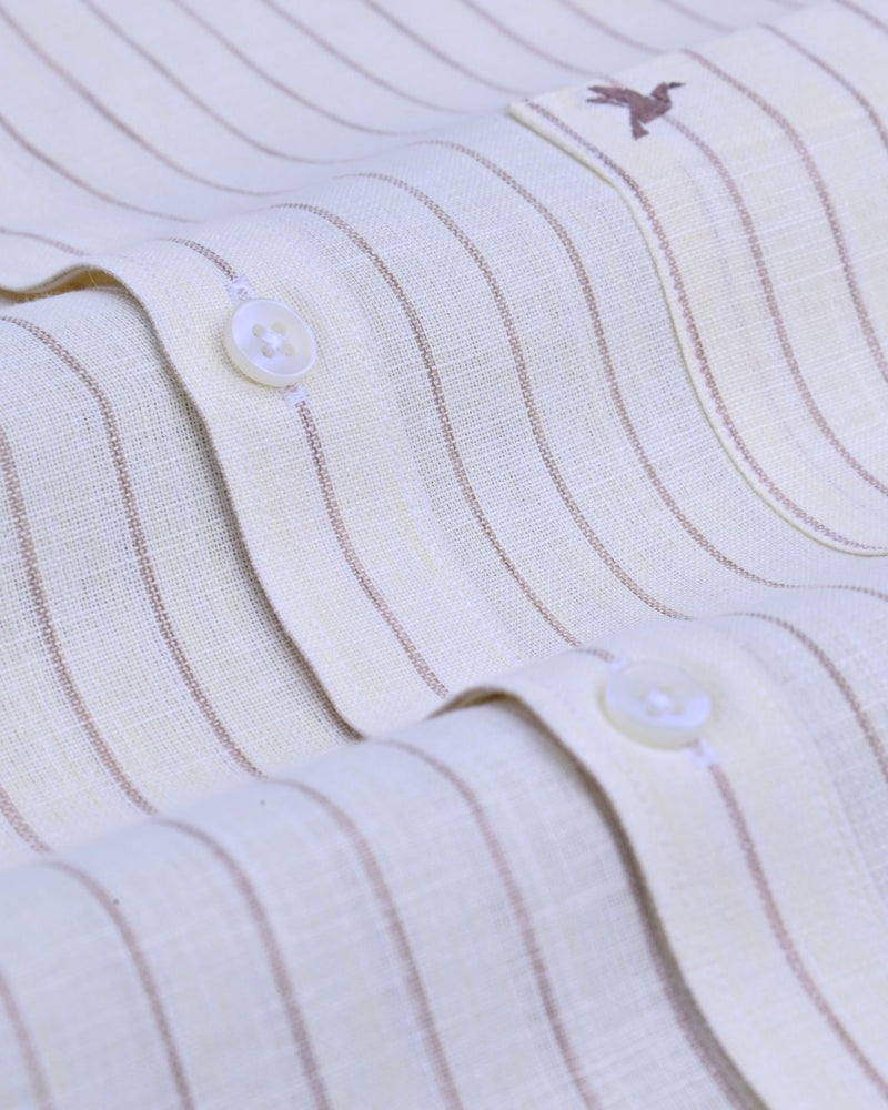 Cream & Brown Stripes -Full-Bamboo Linen