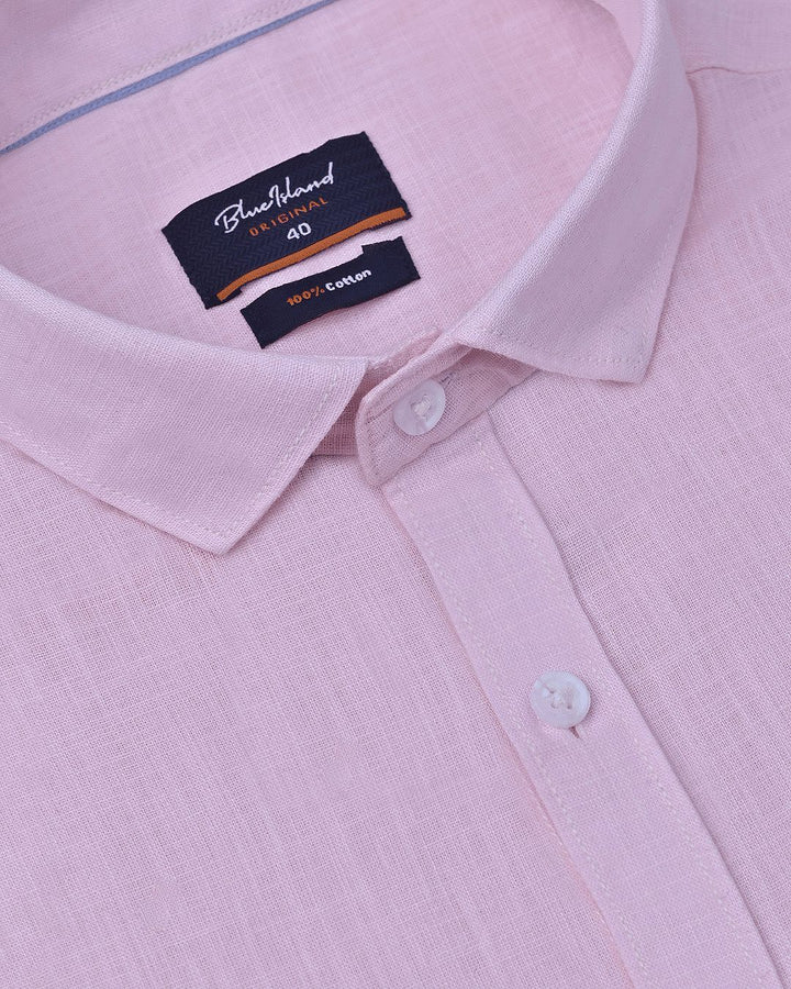 Mild Pink Solid-Full-Cotton Linen Shirt