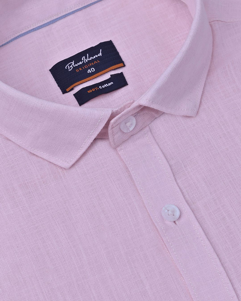 Mild Pink Solid-Full-Cotton Linen Shirt