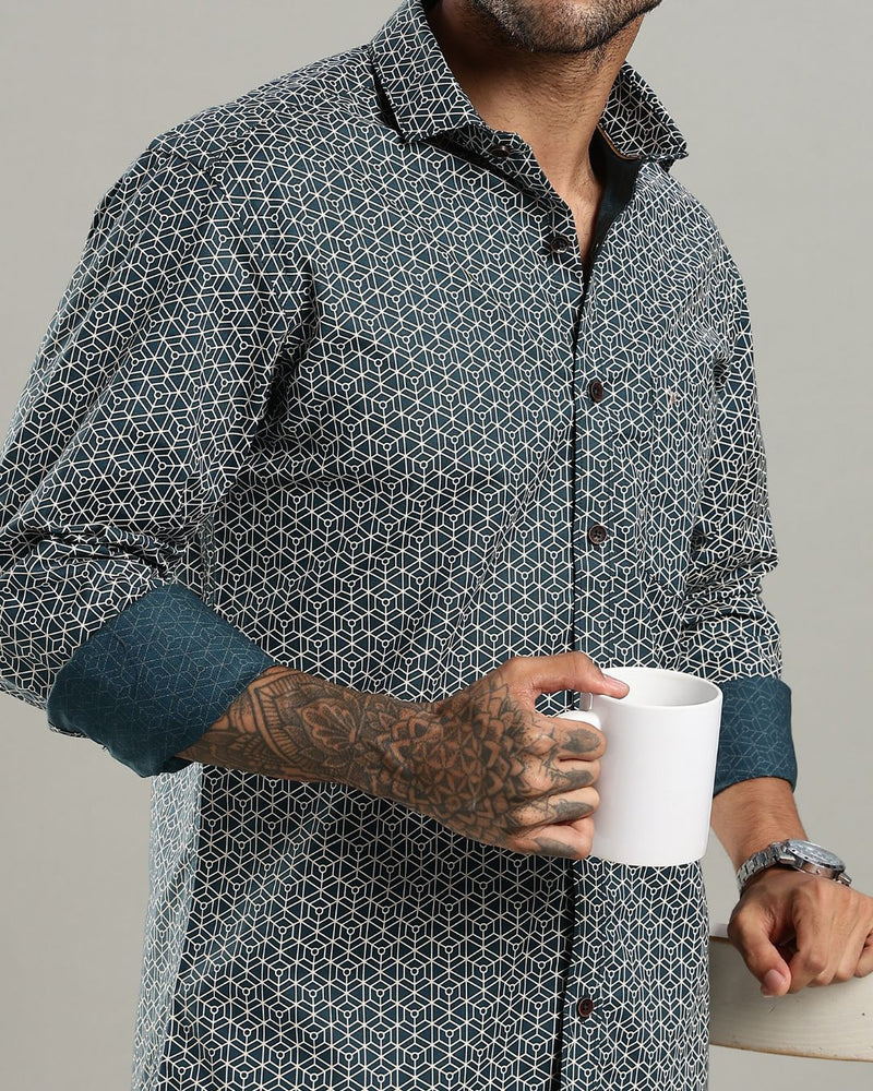 Green Multi Hex Print -Full-Stain Proof