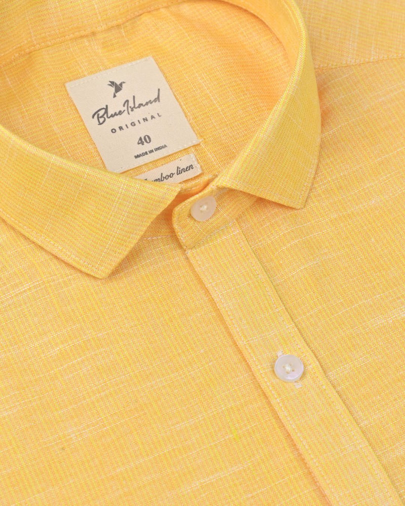 Bright Yellow Grid Stripes -Full-Bamboo Linen