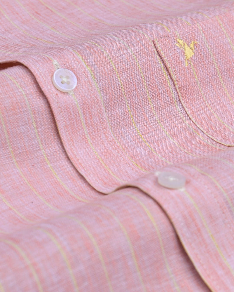 Red & Yellow Line Stripes -Half Sleeve-Bamboo Linen