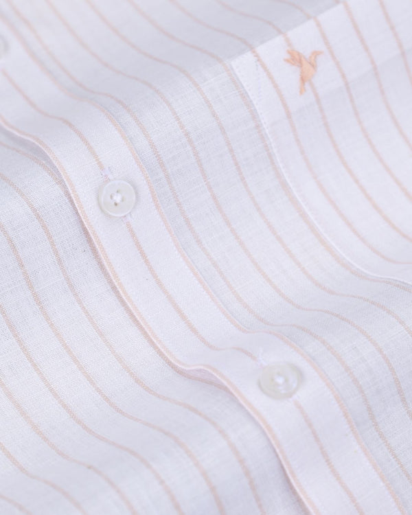 White & Orange Line Stripes -Full-Bamboo Linen