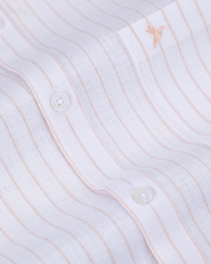 White & Orange Line Stripes -Full-Bamboo Linen