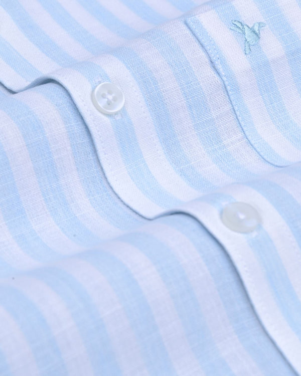 Blue & White Large Stripes -Full-Bamboo Linen