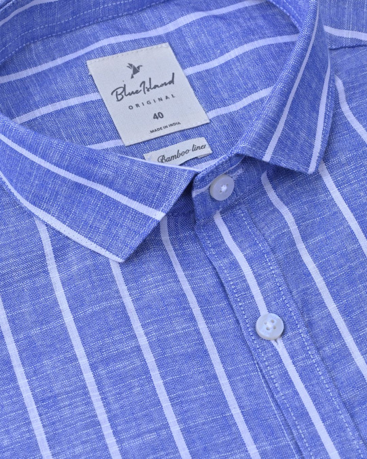Faded Blue Large Stripes -Full-Bamboo Linen